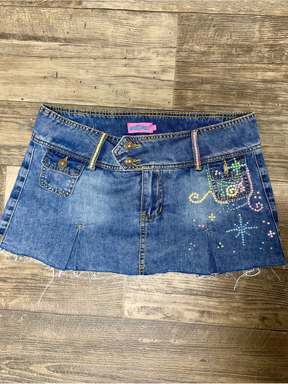 Edikted Mini Bedazzled Whimsical Denim Skort